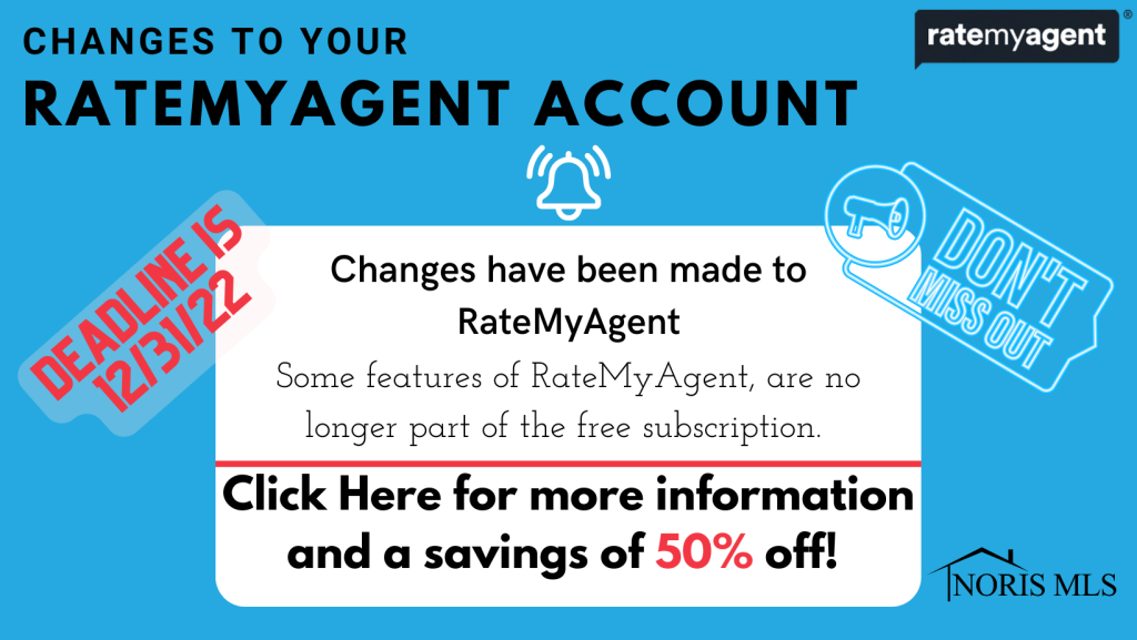 Learn about the changes to your RateMyAgent Account and how to save 50% on a new subscription.
