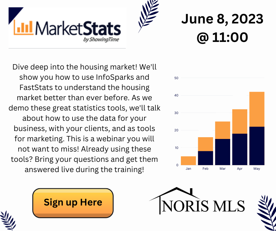 Market Stats By Showing Time: Dive Deep into the housing market! We'll show you how to use Info Sparks and Fast Stats to understand the housing market better than ever before. As we demo thes great statistics tools, we'll talk about how to use the data for your business, with your clients, and as tools for marketing. This is a webinar you will not want to Miss! Already using these tools? Brink your questions and get them answered live during the training! June 8 2023 at 11