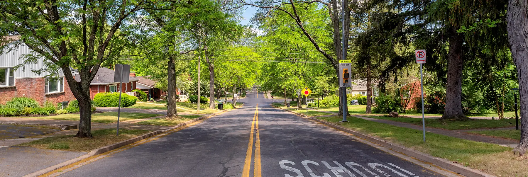 Urban street with school crossing