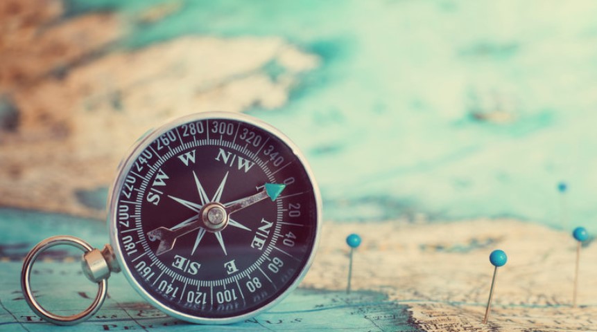Compass and Map with Pins