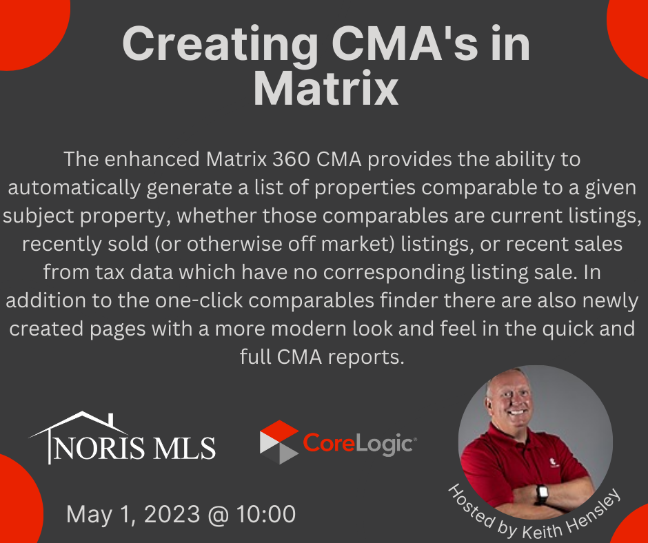 Creating CMA's in Matrix. The enhanced matrix 360 CMA provides the ability to automatically generate a list of properties comparable to a given subject property, whether those comparable are current listings, recently sold listings, or recent sales from tax data.