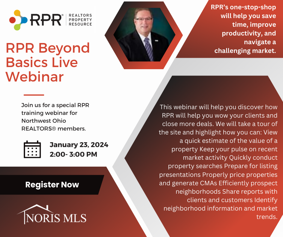 RPR Beyond Basic Webinar

Join us for a special training webinar January 23, 2024 2-3 PM